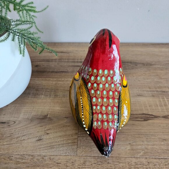 Mexican 5.5''tall paper mache hand painted Tonala bird. Traditional folk art. - Picture 5 of 9
